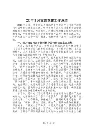 XX年3月支部党建工作总结