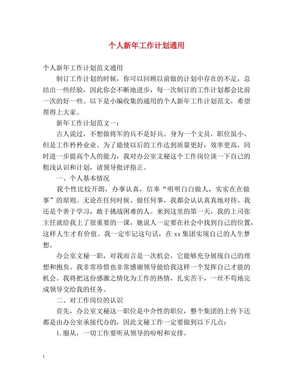 个人新年工作计划通用 _第1页