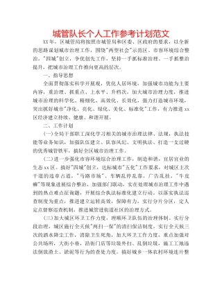 城管队长个人工作参考计划范文 