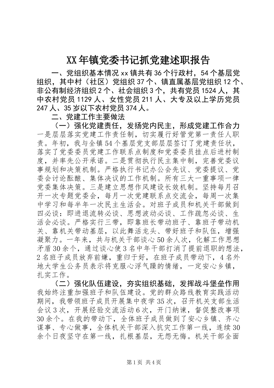 XX年镇党委书记抓党建述职报告_第1页