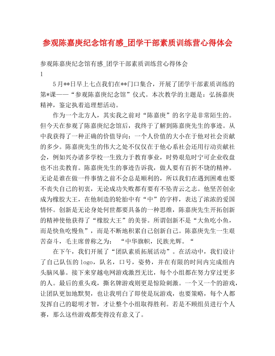 参观陈嘉庚纪念馆有感_团学干部素质训练营心得体会 _第1页