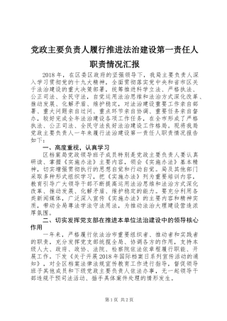党政主要负责人履行推进法治建设第一责任人职责情况汇报
