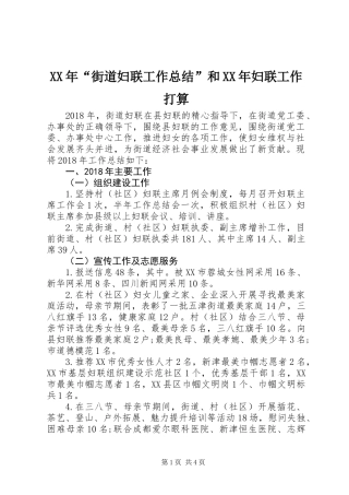 XX年“街道妇联工作总结”和XX年妇联工作打算