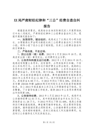 XX局严肃财经纪律和“三公”经费自查自纠报告