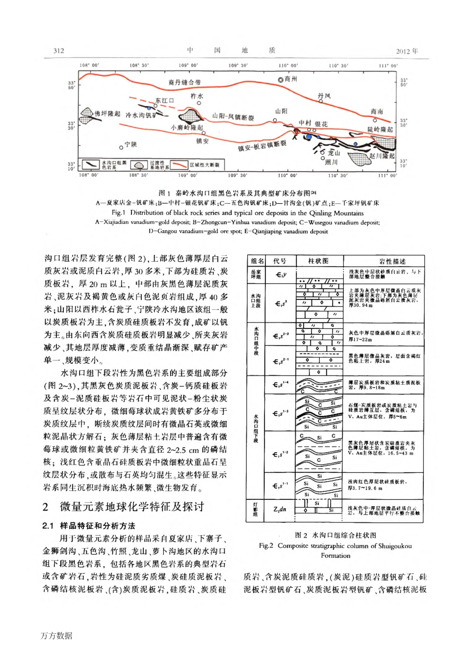 秦岭山阳水沟口组黑色岩系微量元素地球化学及其沉积成矿背景的指示意义[1]_第2页