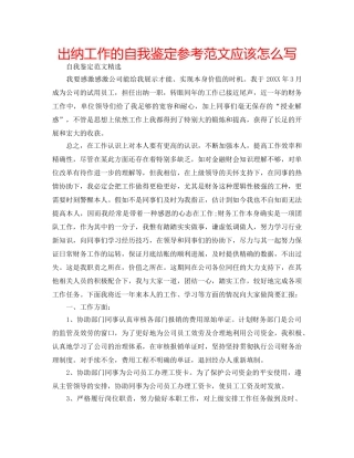 出纳工作的自我鉴定参考范文应该怎么写 