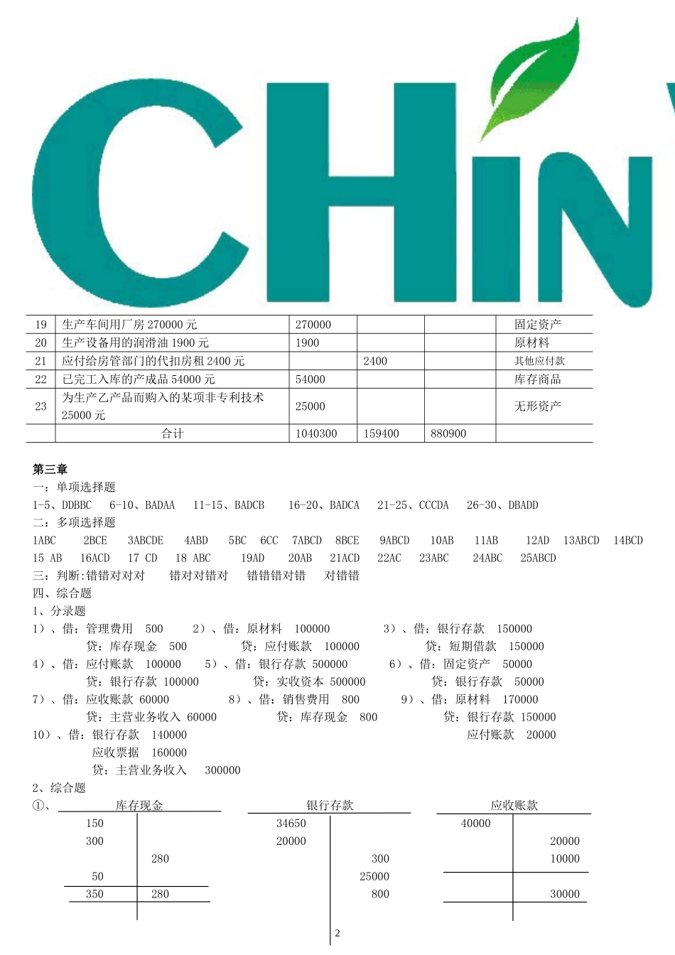 会计基础章节参考答案_第2页