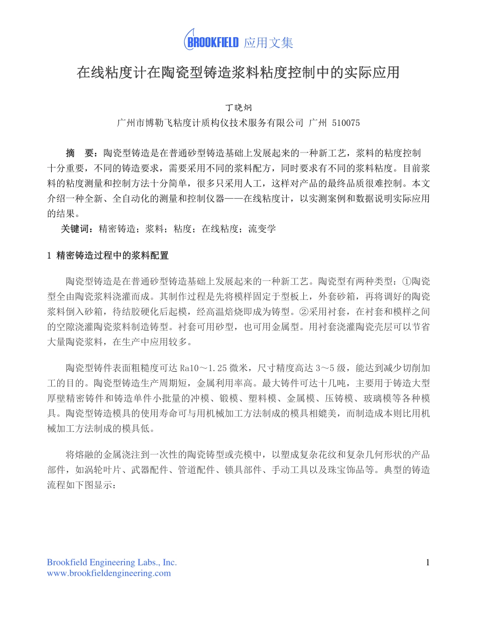 在线粘度计在陶瓷型铸造浆料粘度控制的实际应用_第1页