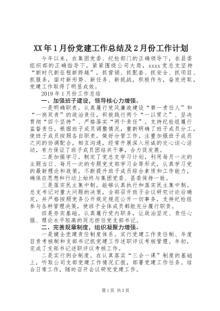 XX年1月份党建工作总结及2月份工作计划
