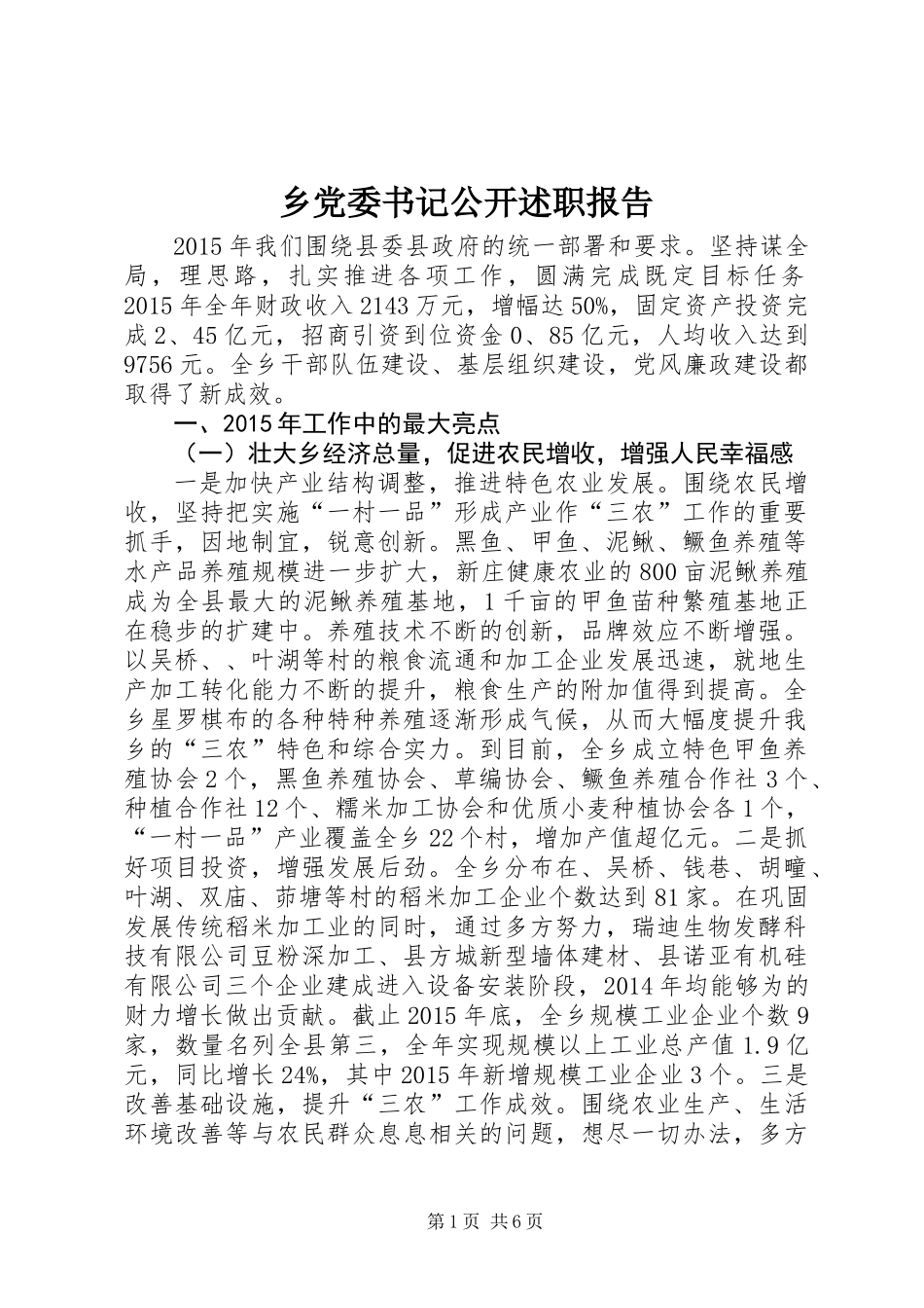 乡党委书记公开述职报告 (2)_第1页
