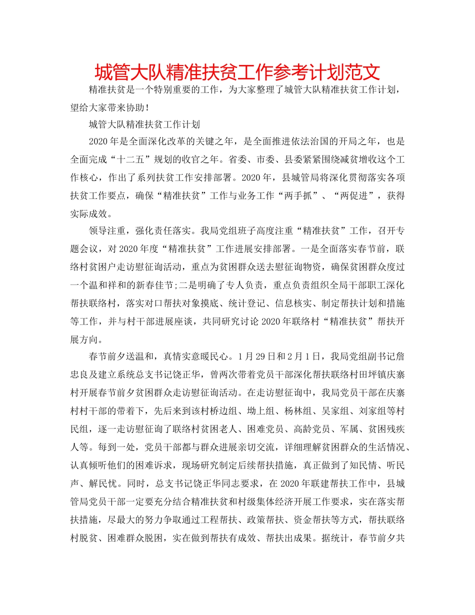 城管大队精准扶贫工作参考计划范文 _第1页