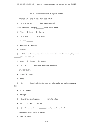 人教新目标九年级英语全册Unit14Iremembermeetingallofyou