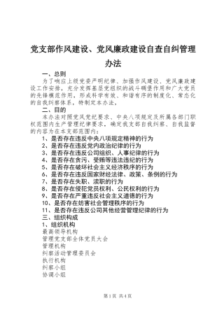 党支部作风建设、党风廉政建设自查自纠管理办法