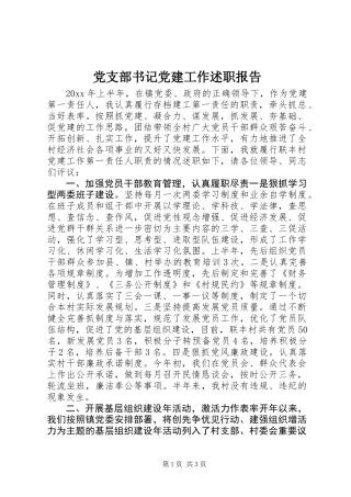 党支部书记党建工作述职报告