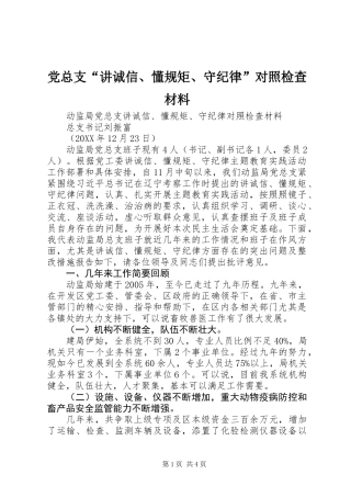 党总支“讲诚信、懂规矩、守纪律”对照检查材料