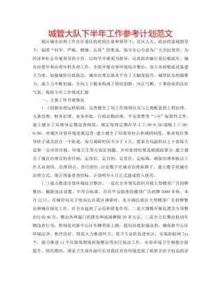 城管大队下半年工作参考计划范文 