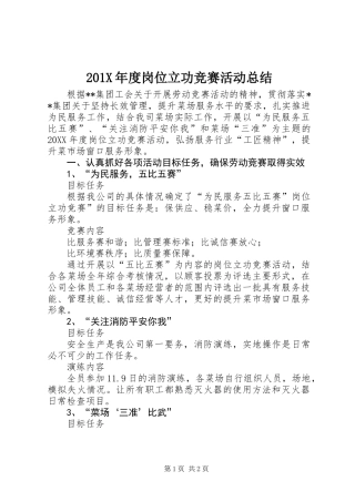 201X年度岗位立功竞赛活动总结