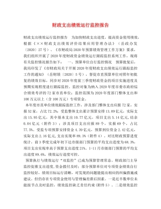 财政支出绩效运行监控报告 