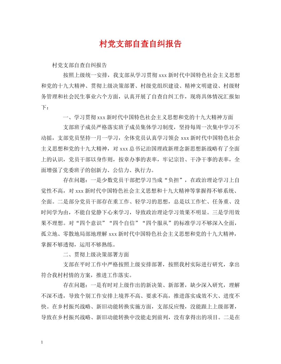 村党支部自查自纠报告 _第1页
