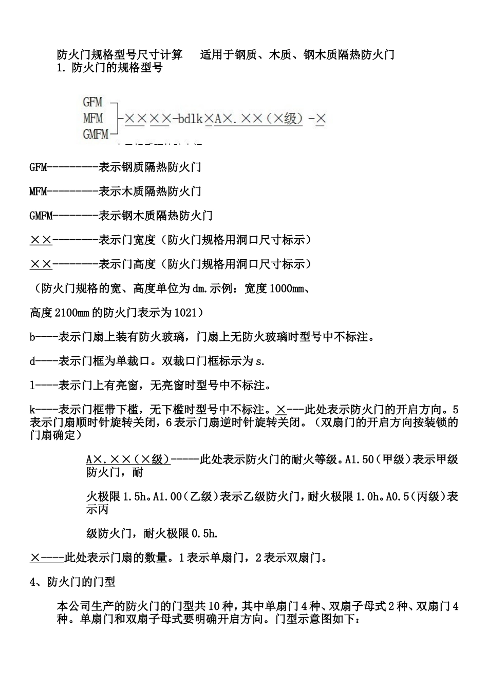 防火门规格型号、尺寸相关规范_第1页
