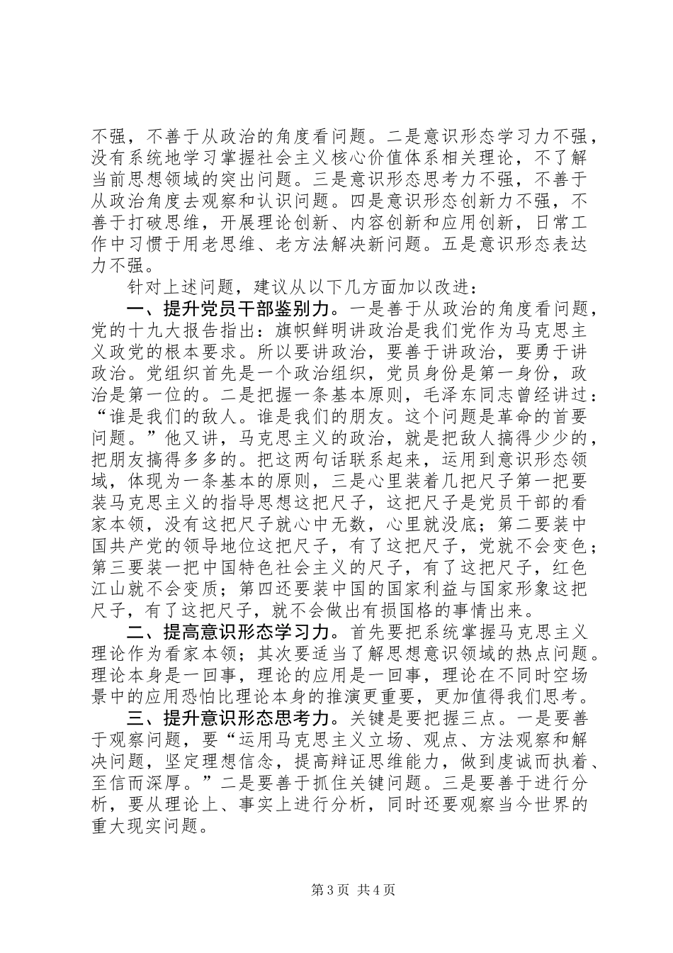 个人意识形态工作存在问题及整改措施_第3页