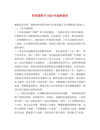 村党委班子2020年述职报告 