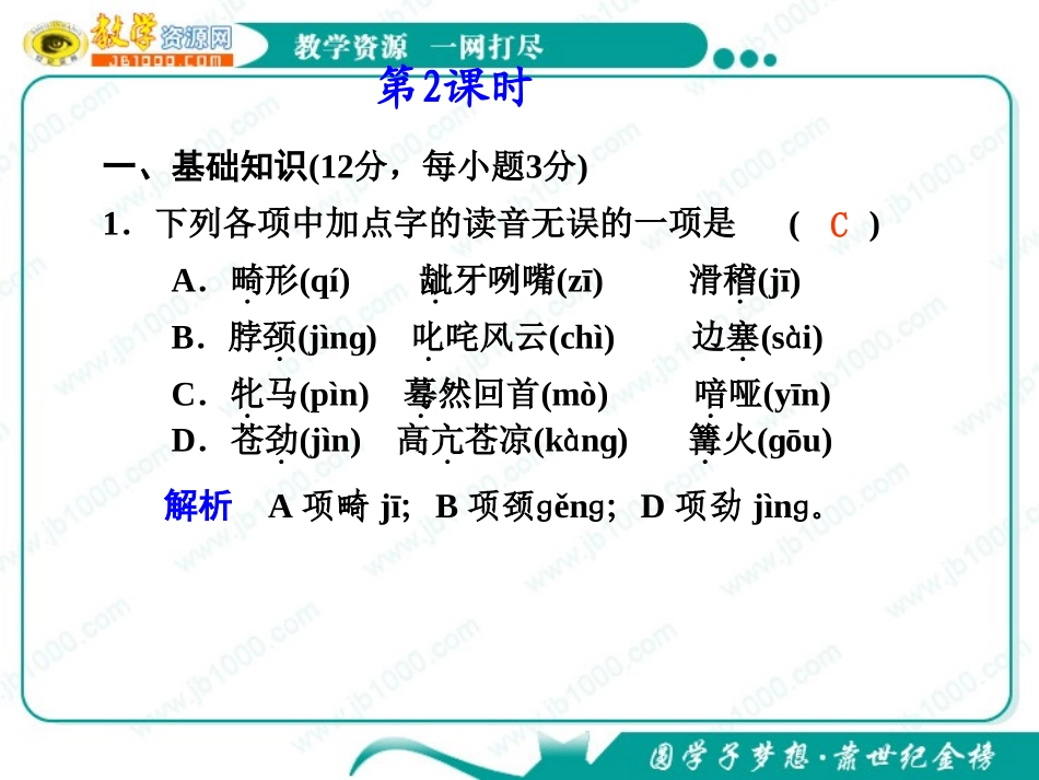 语文：1.2《巩乃斯的马》第2课时课件(1)(粤教版必修3)_第1页