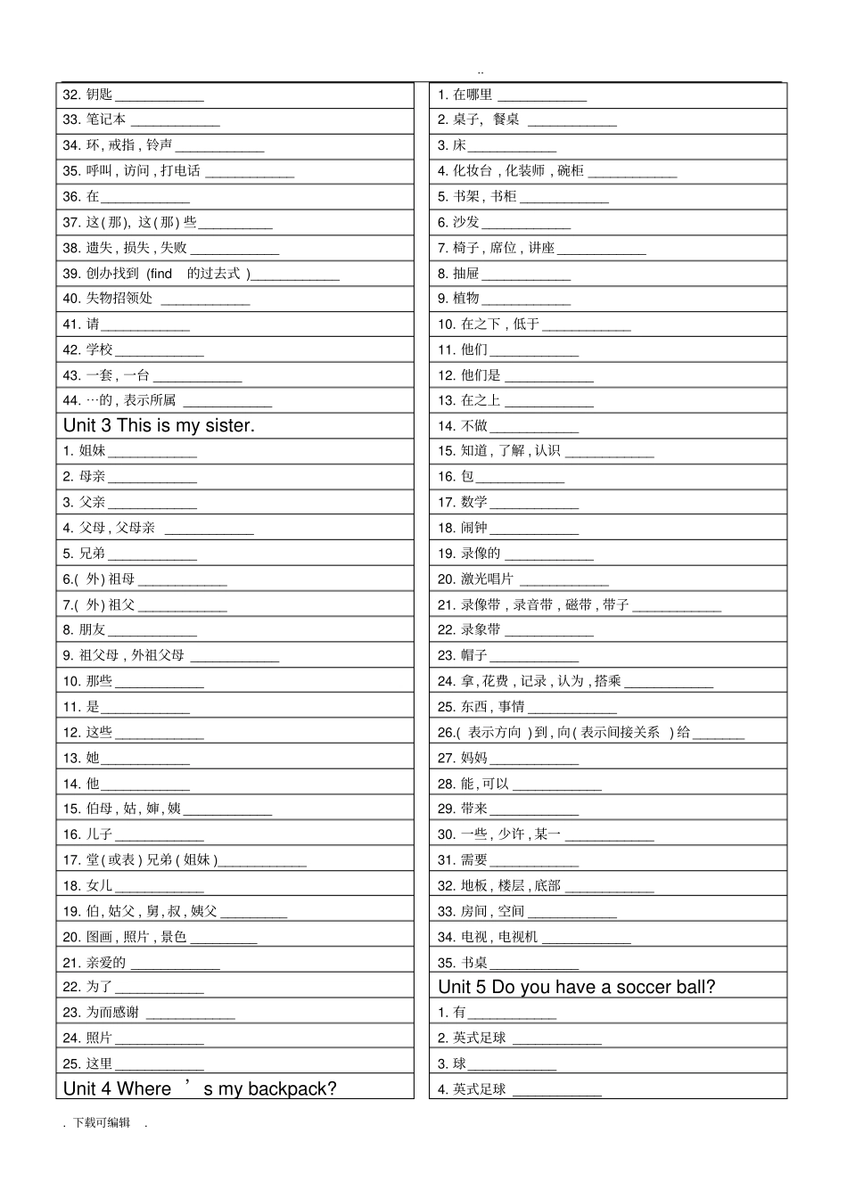 人教版七年级上册英语单词默写可直接打印_第2页
