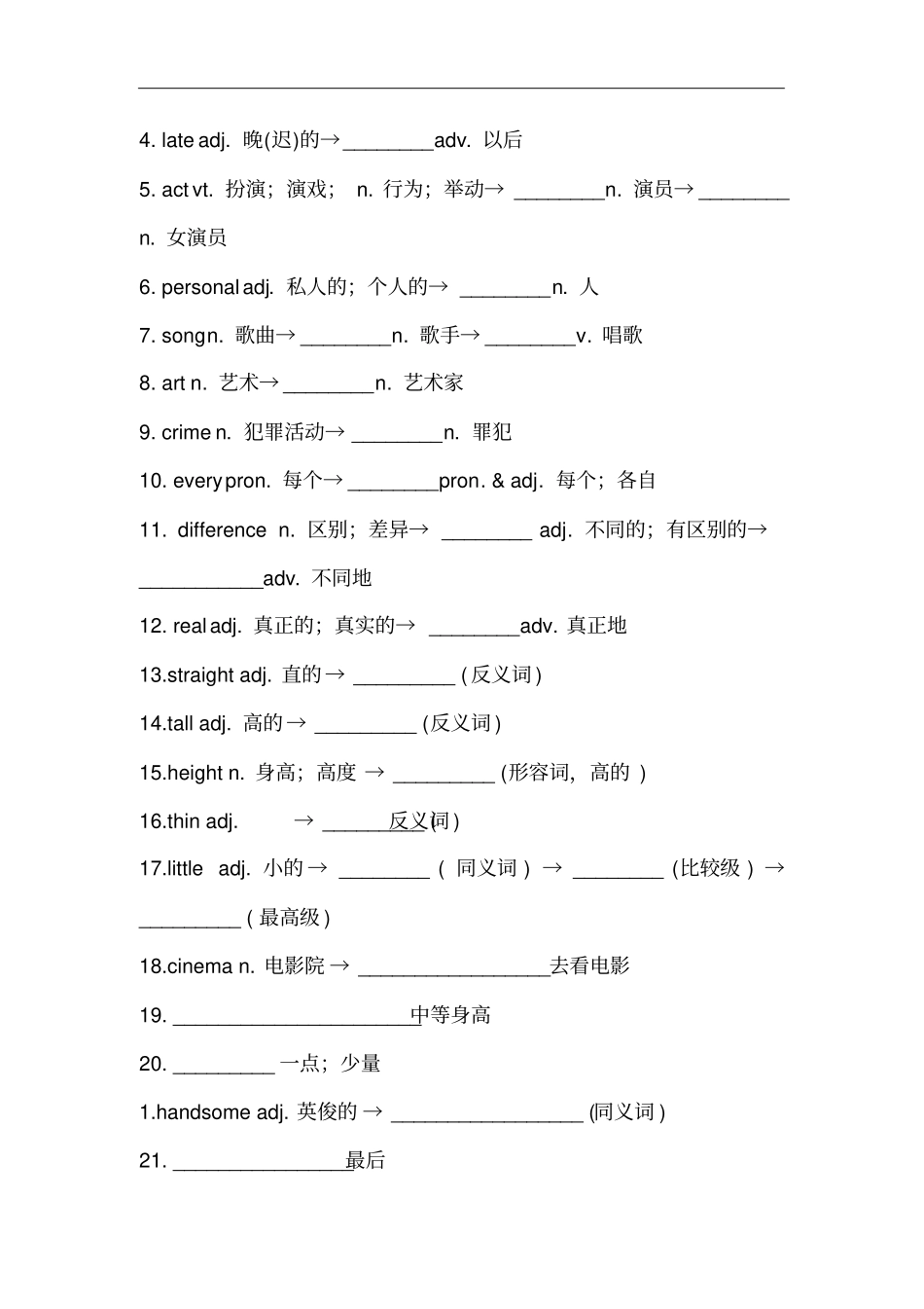 人教版七年级下册Unit9专项练习词汇练习题附答案_第3页
