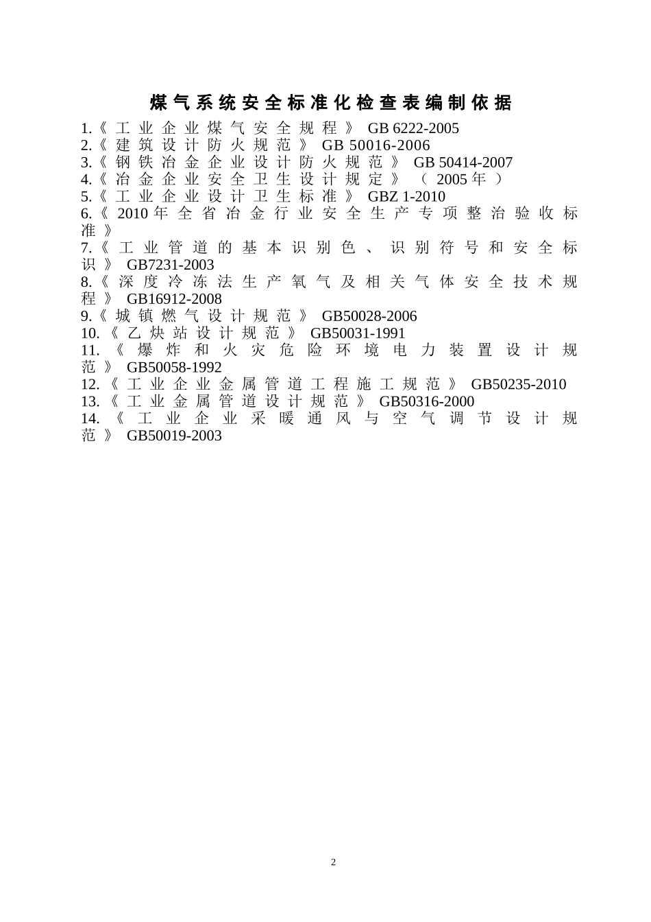 煤气系统-安全标准化检查表_第2页