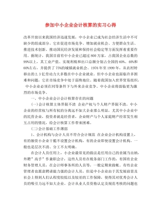 参加中小企业会计核算的实习心得 