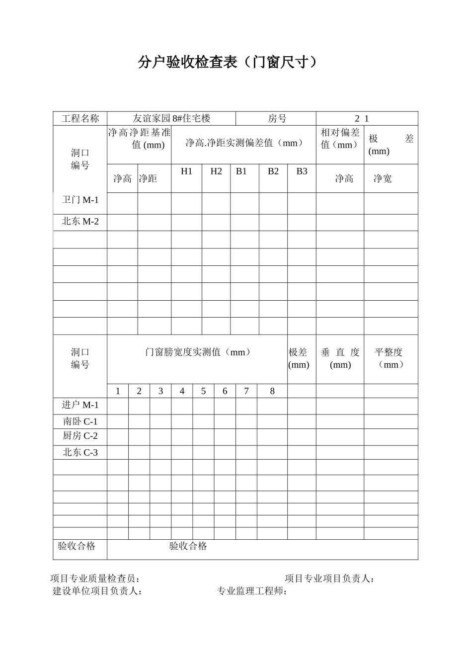 住宅主体工程质量专门验收检查表(室内净空尺寸)_第3页