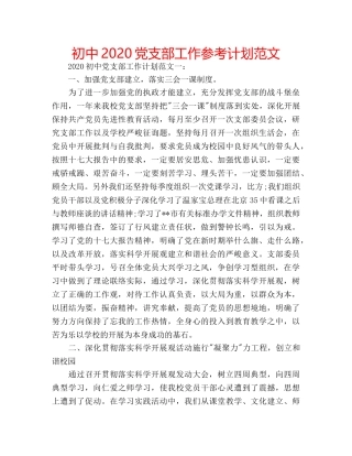 初中2020党支部工作参考计划范文 