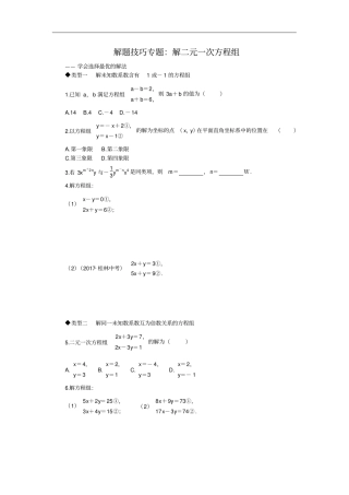 人教版七年级数学下册解题技巧专题：解二元一次方程组