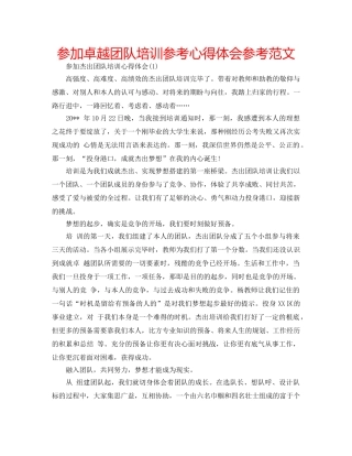 参加卓越团队培训参考心得体会参考范文 