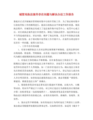 城管局执法案件存在问题与解决办法工作报告 