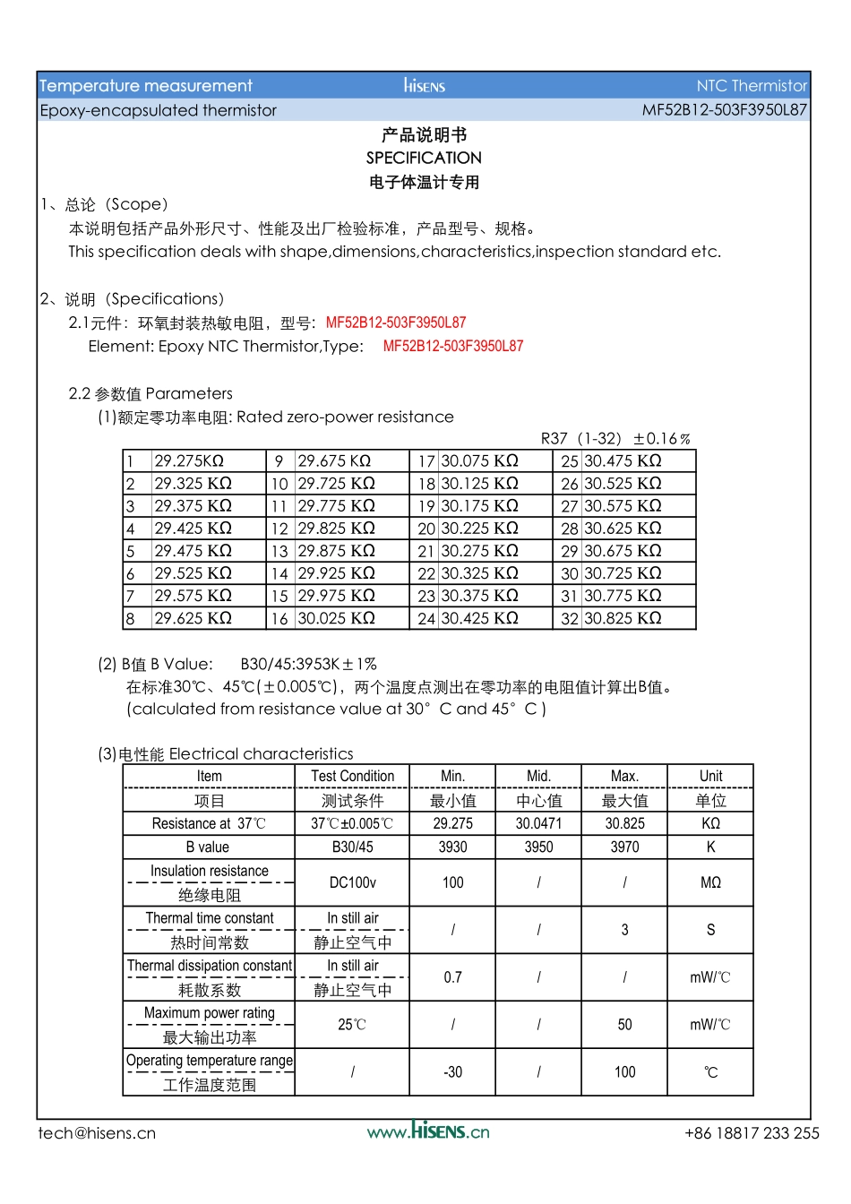 小黑头热敏电阻-电子体温计专用_第1页