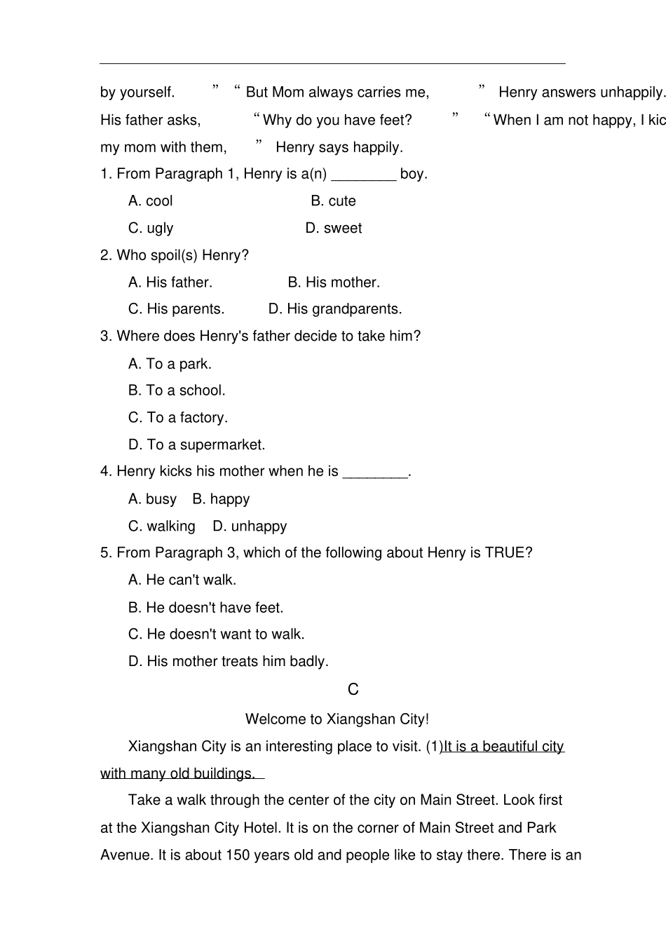 人教版七年级英语下册Unit8专项练习阅读理解附答案_第3页