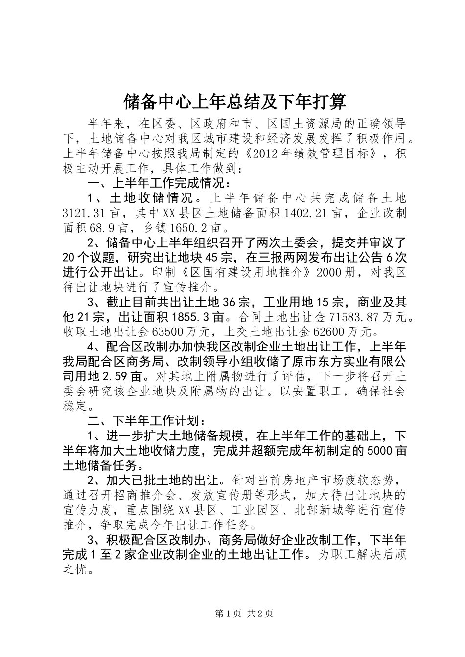 储备中心上年总结及下年打算_第1页
