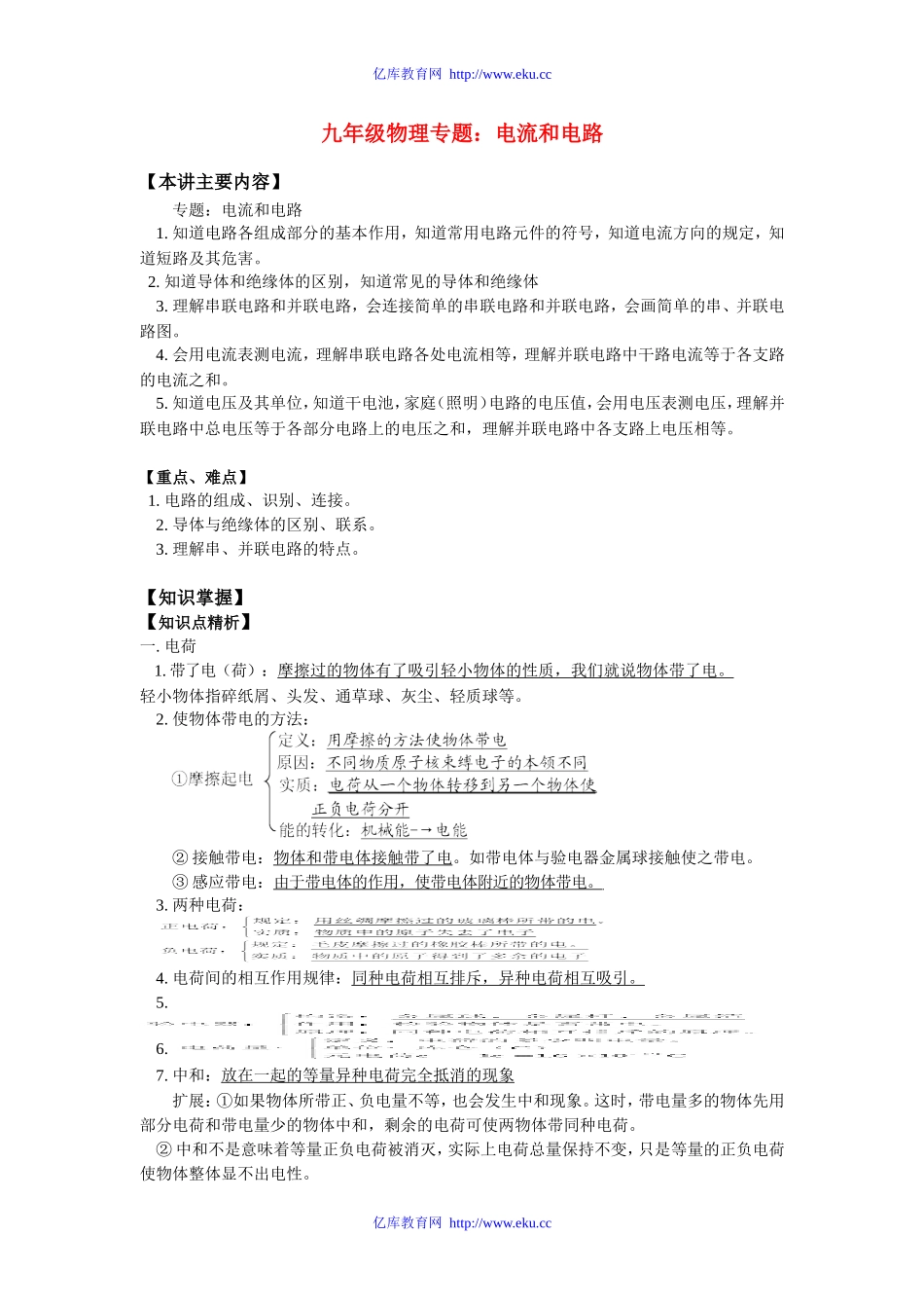 九年级物理专题：电流和电路知识精讲_第1页