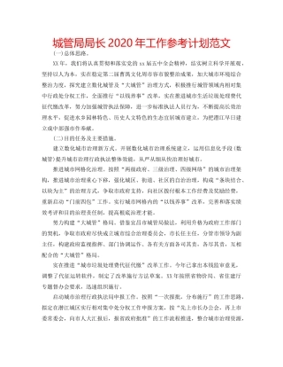 城管局局长2020年工作参考计划范文 