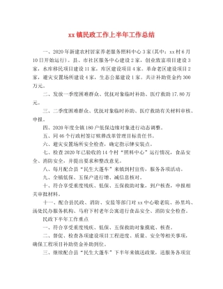 xx镇民政工作上半年工作总结 