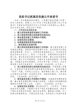 党组书记抓基层党建公开承诺书