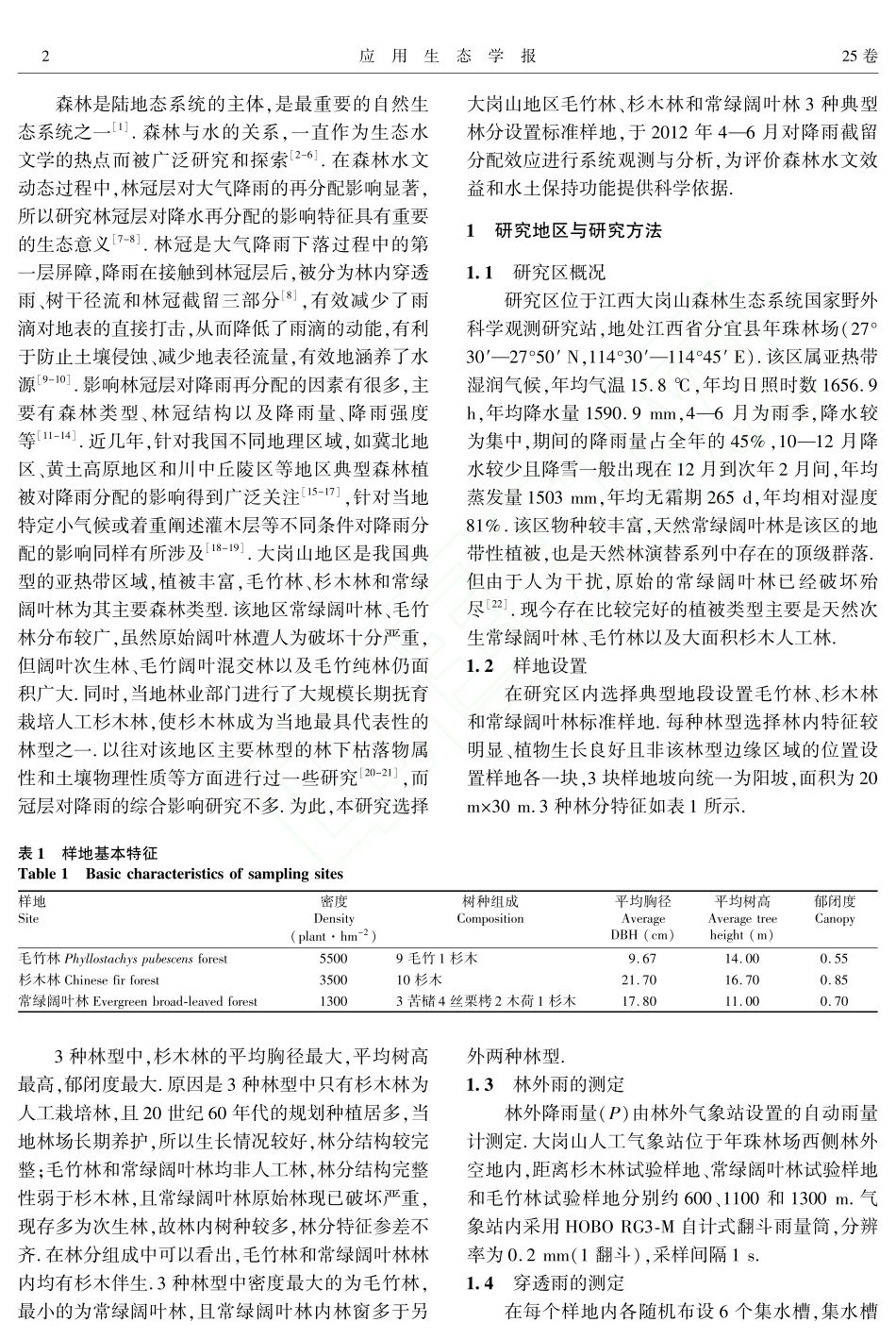 江西省大岗山主要森林类型降雨再分配特征_李道宁 (1)_第2页