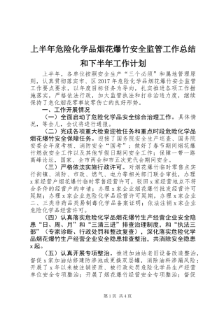 上半年危险化学品烟花爆竹安全监管工作总结和下半年工作计划