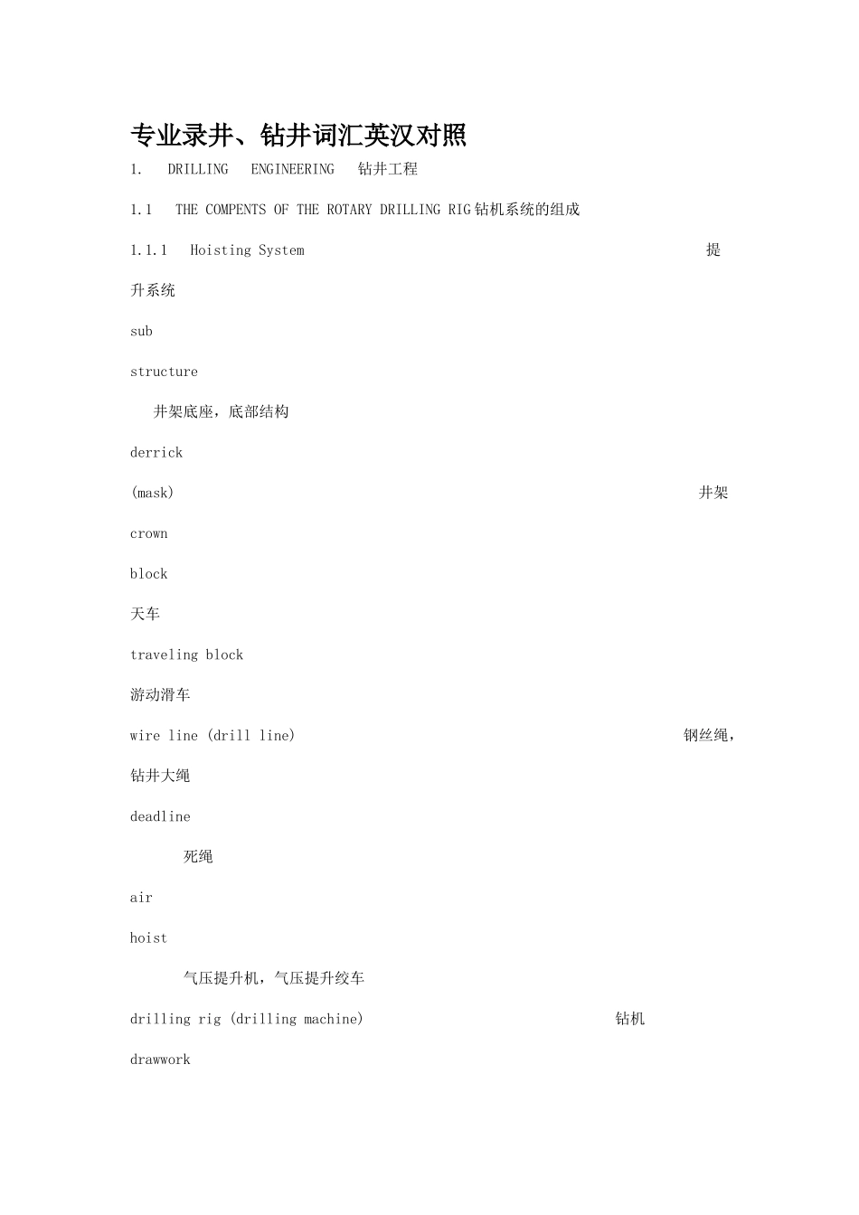录井、钻井词汇英汉对照_第1页