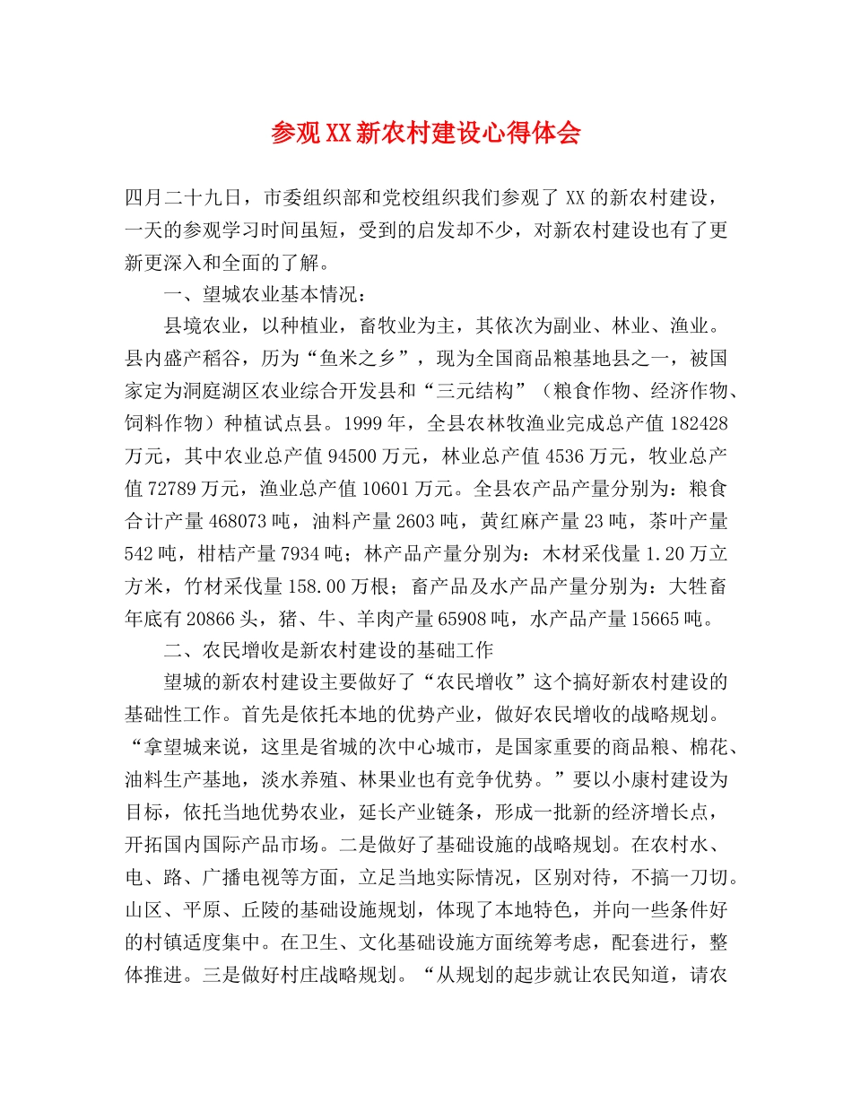 参观XX新农村建设心得体会 _第1页