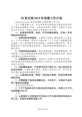 XX党支部201X年党建工作计划