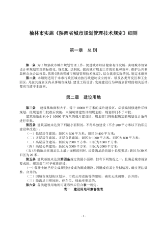 榆林市实施《陕西省城市规划管理技术规定》细则