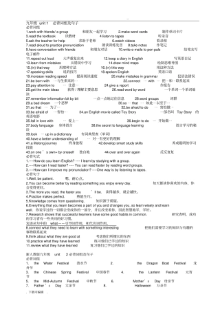 人教版九年级英语全一册词组句子